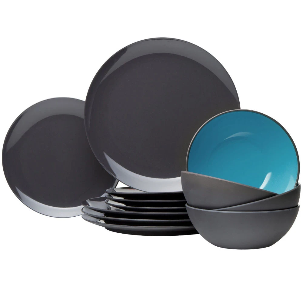 Gimex Geschirr Set Grey Line, Türkis/anthrazit 12-tlg. 3 Gimex Geschirr Set Grey Line, Türkis/anthrazit 12-tlg.
